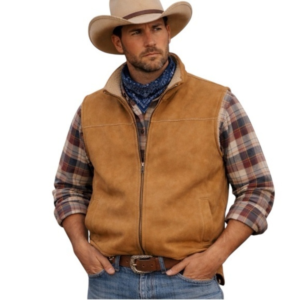 Van Heusen Faux Suede Sherpa-Lined Vest – Tan, Size XL Men’s